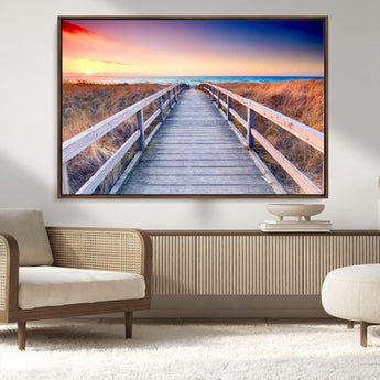 60625-MGV-CV-36X24-Beach Boardwalk Sunrise Wall Art – Coastal Pathway to Ocean Canvas Print, Seaside Landscape Decor for Home or Office