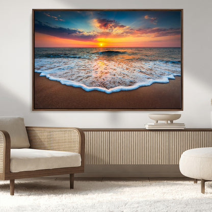 16110-MGV-CV-36X24-Ocean Sunset Wall Art – Vibrant Beach Waves and Horizon Canvas Print, Relaxing Coastal Seascape Decor for Living Room or Bedroom