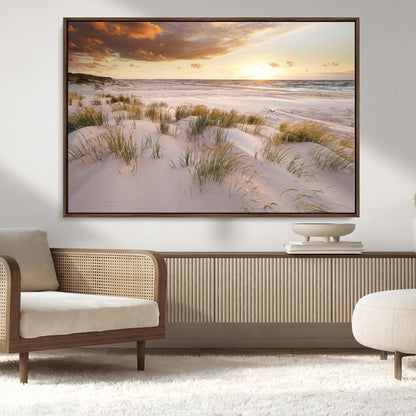 61246-MGV-CV-36X24-Coastal Sand Dunes Wall Art – Serene Beach Sunset Canvas Print with Grasses and Ocean View, Tranquil Seaside Decor for Living Room