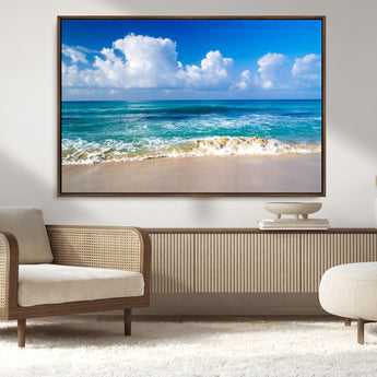 60364-MGV-CV-36X24-Tropical Ocean Wave Wall Art – Serene Blue Sea and White Sand Beach Canvas Print, Coastal Landscape Decor for Living Room, Bedroom