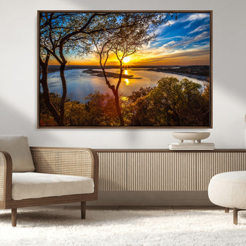 71863-MGV-CV-36X24-Lake Sunset Wall Art – Scenic Nature Canvas Print with Trees and Golden Sky, Serene Landscape Decor for Living Room, Bedroom or