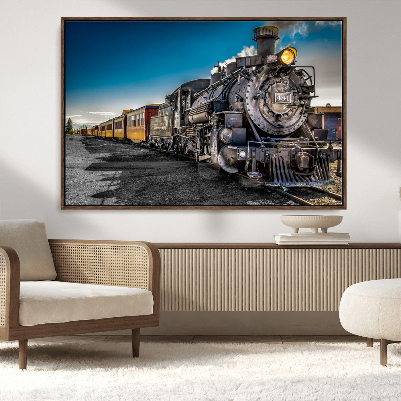 83325-MGV-CV-36X24-Vintage Steam Train Wall Art – Classic Locomotive Canvas Print, Industrial Railway Decor for Living Room or Office