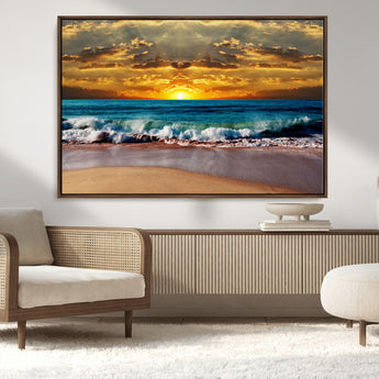 83389-MGV-CV-36X24-Ocean Sunrise Wall Art – Vibrant Beach Waves Canvas Print, Coastal Seascape Decor for Living Room or Office