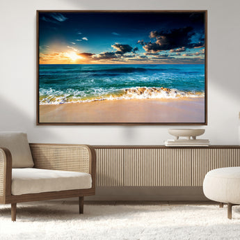 88985-MGV-CV-36X24-Ocean Sunset Wall Art – Tranquil Beach Waves Canvas Print, Coastal Seascape Decor for Living Room or Office