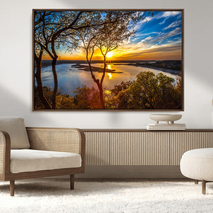 66839-MGV-CV-36X24-Lake Sunset Wall Art – Golden Hour Canvas Print with Trees and Water Reflection, Scenic Landscape Photography for Living Room,