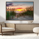 25576-MGV-CV-36X24-Beach Grass Sunset Wall Art – Coastal Sand Dune Landscape Canvas Print, Ocean View Nature Decor for Living Room or Office Wall