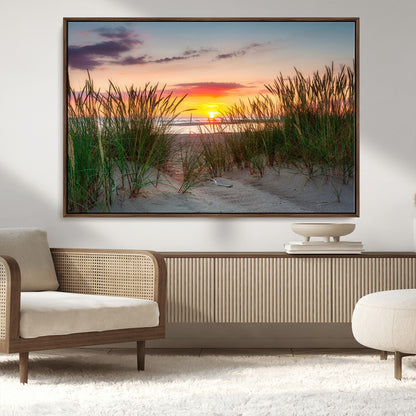 25576-MGV-CV-36X24-Beach Grass Sunset Wall Art – Coastal Sand Dune Landscape Canvas Print, Ocean View Nature Decor for Living Room or Office Wall