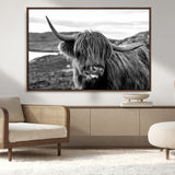 83810-MGV-CV-36X24-Highland Cow Wall Art – Black and White Highland Cattle Print, Rustic Farmhouse Animal Decor for Living Room