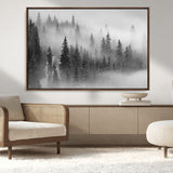 57235-MGV-CV-36X24-Misty Pine Forest Wall Art – Black and White Mountain Landscape Canvas Print, Nature Woodland Decor for Living Room, Bedroom or
