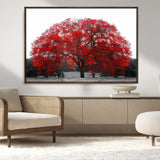 80021-MGV-CV-36X24-Red Tree Wall Art – Striking Black and White Landscape Canvas Print with Vibrant Red Leaves, Modern Nature Decor for Living Room