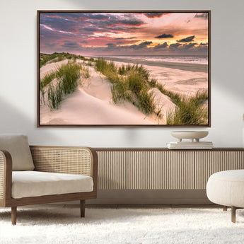 60570-MGV-CV-36X24-Beach Sunset Wall Art – Coastal Sand Dunes and Ocean Horizon Canvas Print, Tranquil Seascape Photography Decor for Living Room or