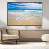 20660-MGV-CV-36X24-Ocean Wave Beach Wall Art – Serene Blue Sea and Sandy Shore Canvas Print, Coastal Landscape Photography Decor for Living Room or