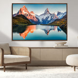 88453-MGV-CV-36X24-Mountain Lake Wall Art – Snow-Capped Peaks Reflected in Alpine Water Canvas Print, Nature Landscape Wall Decor for Living Room or