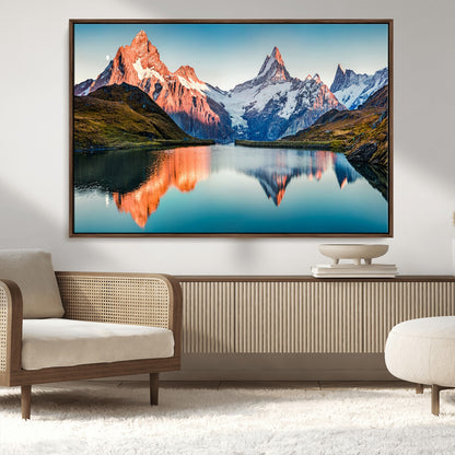 88453-MGV-CV-36X24-Mountain Lake Wall Art – Snow-Capped Peaks Reflected in Alpine Water Canvas Print, Nature Landscape Wall Decor for Living Room or