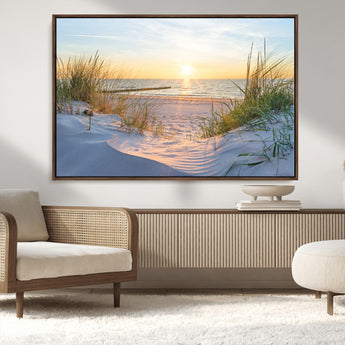 48907-MGV-CV-36X24-Beach Sunset Wall Art – Coastal Sand Dunes and Ocean View Canvas Print, Serene Seaside Landscape Painting for Living Room, Bedroom