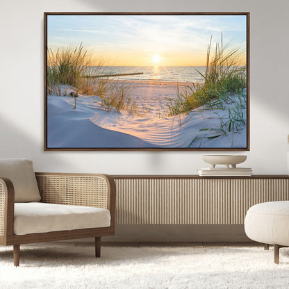 48907-MGV-CV-36X24-Beach Sunset Wall Art – Coastal Sand Dunes and Ocean View Canvas Print, Serene Seaside Landscape Painting for Living Room, Bedroom