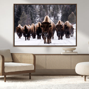 66871-MGV-CV-36X24-Bison Herd Wall Art – Wildlife Buffalo Canvas Print, Rustic Western Nature Photography Decor for Living Room, Office, Cabin, or
