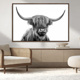 10123-MGV-CV-36X24-Black and White Highland Cow Wall Art – Modern Farmhouse Animal Print, Rustic Scottish Bull Canvas Decor for Living Room, Bedroom,