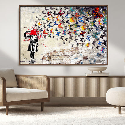 88654-MGV-CV-36X24-Butterfly Explosion Graffiti Wall Art – Street Art Canvas Print, Colorful Butterfly Spray Mural, Modern Abstract Urban Wall Decor