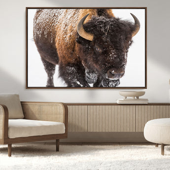 65605-MGV-CV-36X24-Snow Bison Wall Art – Close Up Buffalo Canvas Print, Rustic Western Wildlife Photography, Farmhouse Cabin Lodge Decor for Living