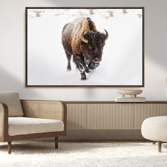 19889-MGV-CV-36X24-Snow Bison Wall Art – Majestic Buffalo Winter Landscape Canvas Print, Rustic Wildlife Photography Decor for Cabin, Lodge, Living