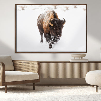 19889-MGV-CV-36X24-Snow Bison Wall Art – Majestic Buffalo Winter Landscape Canvas Print, Rustic Wildlife Photography Decor for Cabin, Lodge, Living
