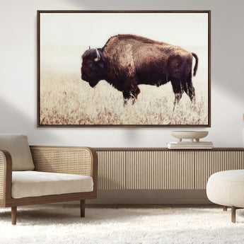 48406-MGV-CV-36X24-American Bison Wall Art – Rustic Buffalo Canvas Print in Prairie Field, Western Wildlife Photography Decor for Cabin, Lodge,