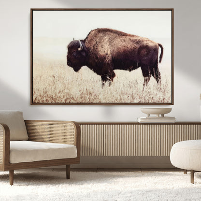 48406-MGV-CV-36X24-American Bison Wall Art – Rustic Buffalo Canvas Print in Prairie Field, Western Wildlife Photography Decor for Cabin, Lodge,