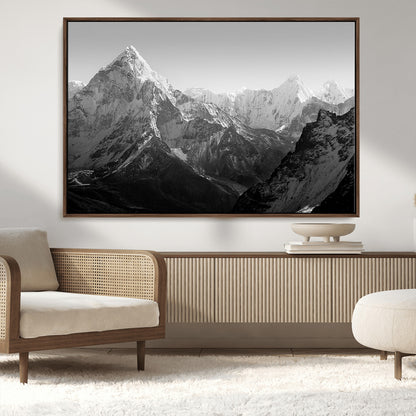10775-MGV-CV-36X24-Snow Capped Mountain Wall Art – Black and White Canvas Print of Majestic Peaks, Nature Landscape Photography for Office, Bedroom,