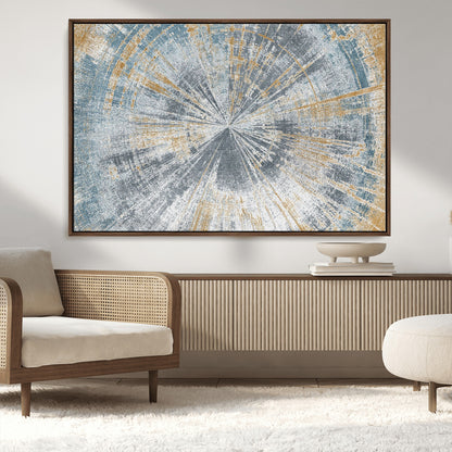 17631-MGV-CV-36X24-Radiant Burst Wall Art – Abstract Sunburst Canvas Print in Blue and Gold, Modern Geometric Painting for Living Room, Office or