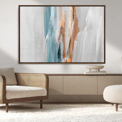 66154-MGV-CV-36X24-Abstract Brushstroke Wall Art – Modern Teal and Gold Canvas Print, Minimalist Contemporary Painting for Living Room, Bedroom, or