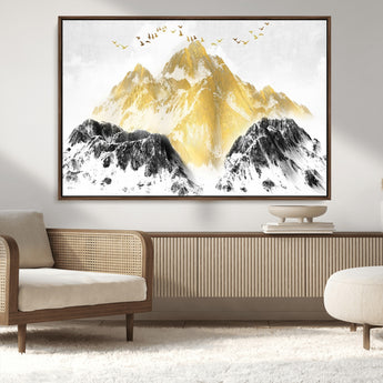 37733-MGV-CV-36X24-Golden Mountain Wall Art – Modern Abstract Landscape Canvas Print with Birds, Luxury Nature Decor for Living Room, Bedroom, or