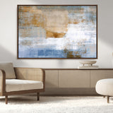 72354-MGV-CV-36X24-Blue and Gold Abstract Wall Art – Modern Minimalist Canvas Print, Textured Contemporary Painting for Living Room, Bedroom, or