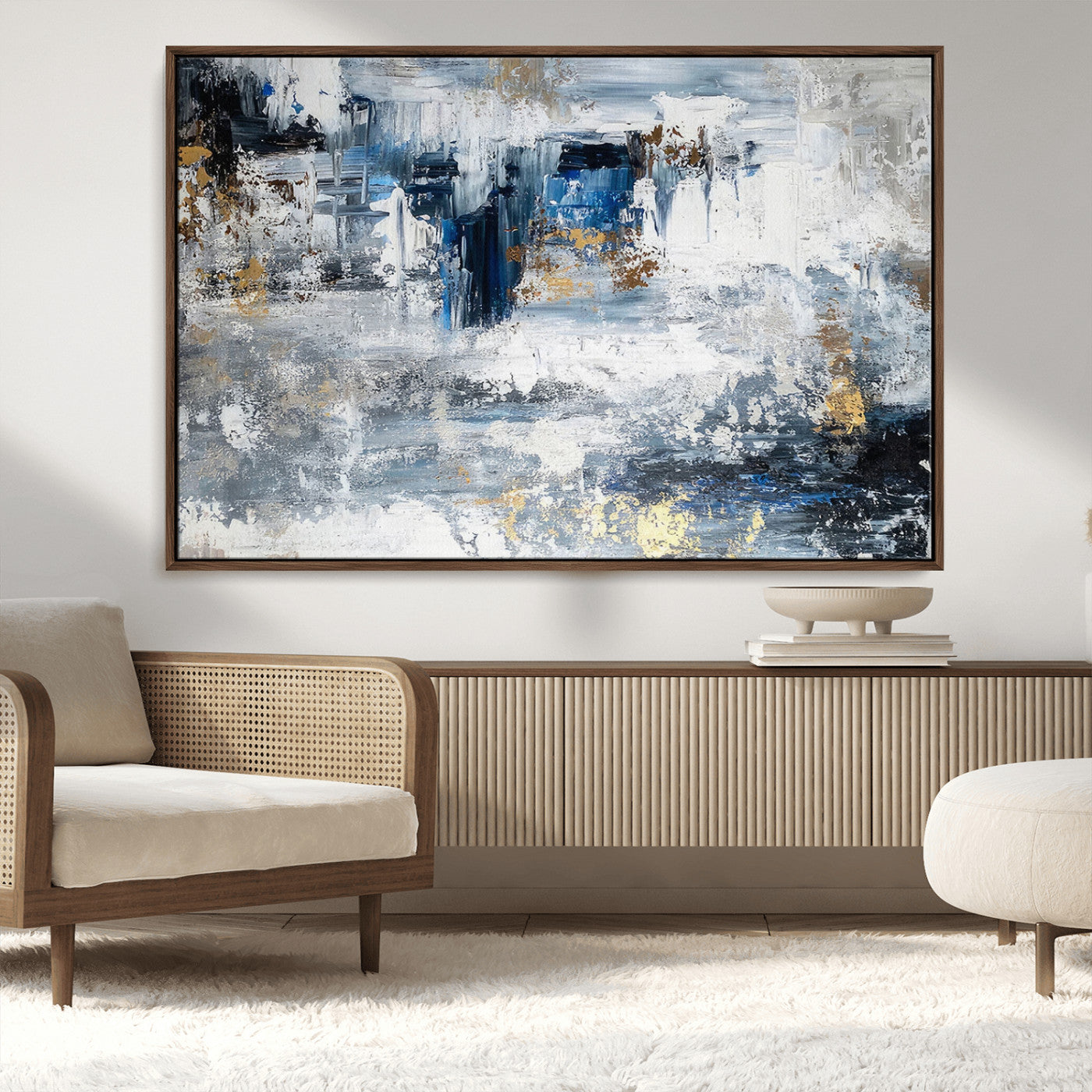 59716-MGV-CV-36X24-Abstract Blue and Gold Wall Art – Modern Textured Canvas Print, Contemporary Painting for Living Room, Bedroom, or Office Decor