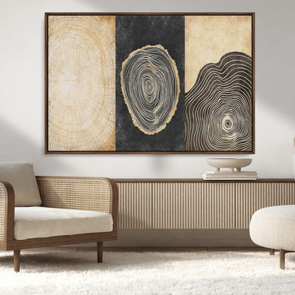 77785-MGV-CV-36X24-Tree Ring Abstract Wall Art – Rustic Wood Growth Pattern Canvas Prints, Modern Nature-Inspired Decor for Living Room or Office