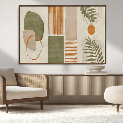96002-MGV-CV-36X24-Abstract Geometric Wall Art – Modern Canvas Print with Green, Orange & Beige Shapes, Minimalist Home Decor for Living Room, Office