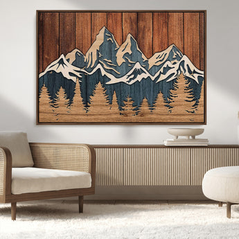 41330-MGV-CV-36X24-Rustic Mountain Wall Art – Wooden Nature Scene with Trees and Peaks, Handmade 3D Layered Decor for Living Room, Cabin or Office