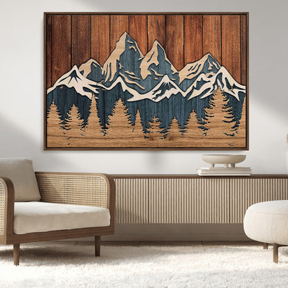 41330-MGV-CV-36X24-Rustic Mountain Wall Art – Wooden Nature Scene with Trees and Peaks, Handmade 3D Layered Decor for Living Room, Cabin or Office
