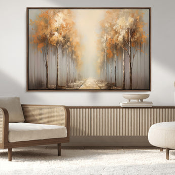 95004-MGV-CV-36X24-Autumn Forest Path Wall Art – Hand Painted Canvas Print with Golden Trees, Modern Nature Landscape Decor for Living Room, Bedroom