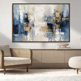 44344-MGV-CV-36X24-Abstract Blue and Gold Wall Art – Modern Hand Painted Canvas Print, Contemporary Textured Painting for Living Room, Bedroom or