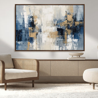 44344-MGV-CV-36X24-Abstract Blue and Gold Wall Art – Modern Hand Painted Canvas Print, Contemporary Textured Painting for Living Room, Bedroom or