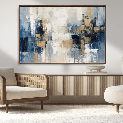 44344-MGV-CV-36X24-Abstract Blue and Gold Wall Art – Modern Hand Painted Canvas Print, Contemporary Textured Painting for Living Room, Bedroom or