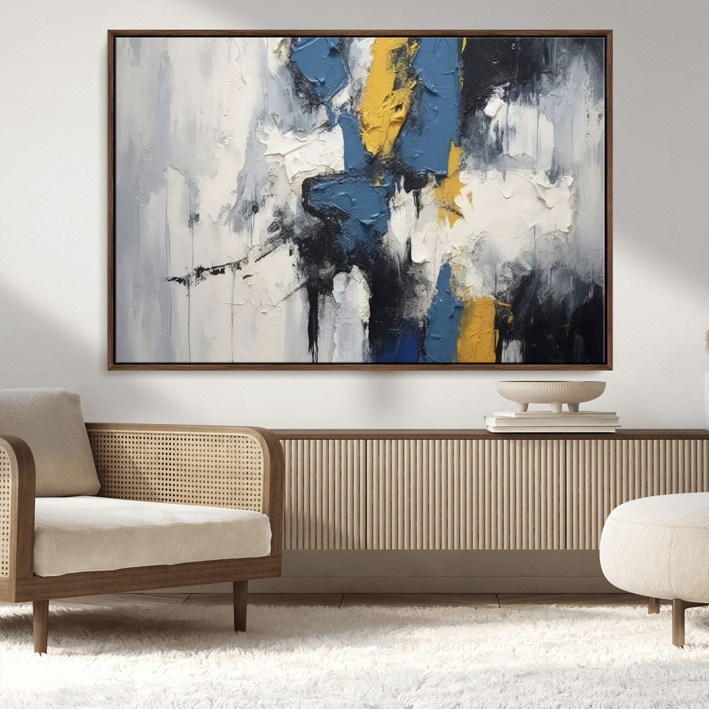 63850-MGV-CV-36X24-Abstract Blue and Yellow Wall Art – Modern Textured Canvas Painting, Bold Contemporary Artwork for Living Room, Bedroom or Office