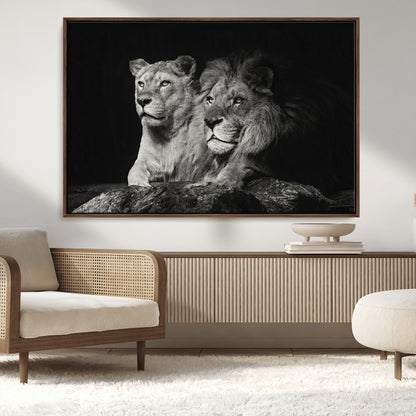 80013-MGV-CV-36X24-Lion and Lioness Wall Art – Black and White Wildlife Photography Canvas Print, African Safari Animal Decor for Office, Bedroom, or