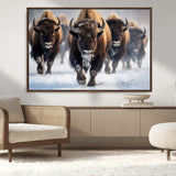 80512-MGV-CV-36X24-Bison Herd Wall Art – Buffalo Running in Snow Canvas Print, Rustic Wildlife Photography Decor for Cabin, Lodge, or Living Room