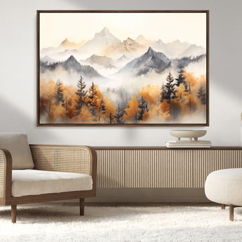 70049-MGV-CV-36X24-Autumn Mountain Forest Wall Art – Misty Landscape Canvas Print, Rustic Nature Inspired Decor for Living Room, Bedroom or Office