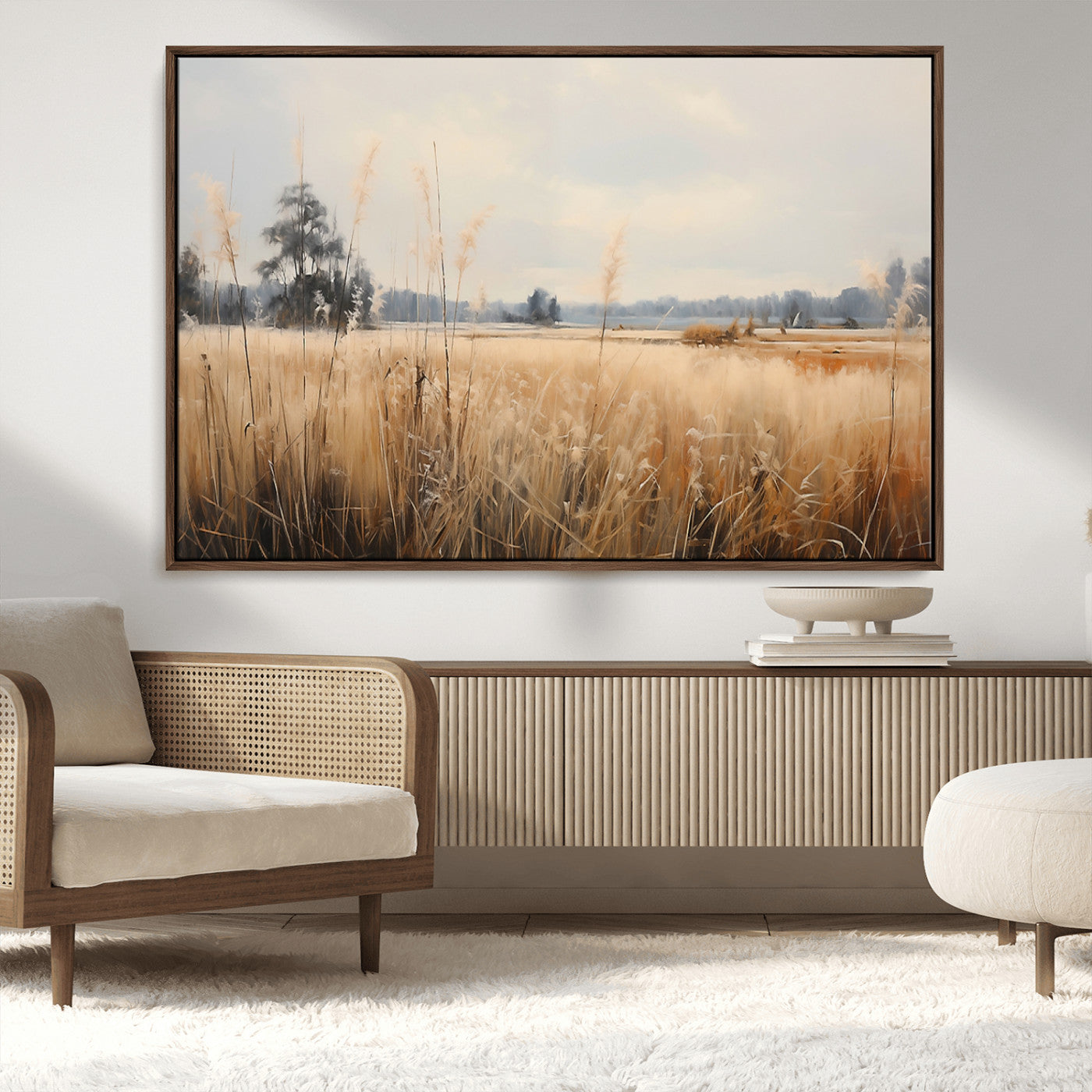 38193-MGV-CV-36X24-Golden Meadow Wall Art – Serene Grassland Landscape Canvas Print, Rustic Nature Decor for Bedroom, Living Room or Farmhouse