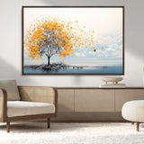 23385-MGV-CV-36X24-Golden Butterfly Tree Wall Art – Abstract Yellow and Gray Canvas Print, Modern Nature Artwork for Living Room, Bedroom or Office