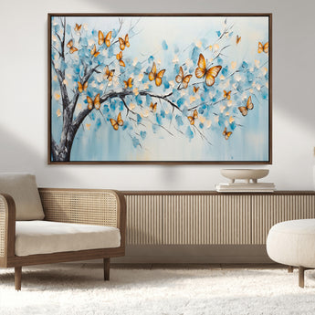 59455-MGV-CV-36X24-Butterfly Tree Branch Wall Art – Blue and Yellow Abstract Canvas Print, Modern Nature Artwork for Living Room, Bedroom or Office