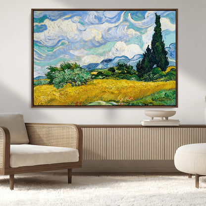 97252-MGV-CV-36X24-Wheat Field with Cypress – Van Gogh Wall Art, Impressionist Landscape Canvas Print, Rustic Home Decor for Living Room or Office